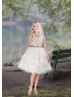 Gold Lace Glitter Tulle Tiered Gorgeous Flower Girl Dress